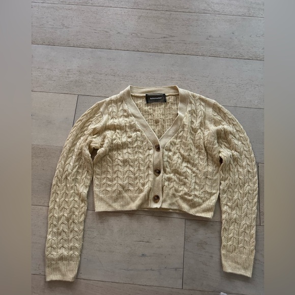 Reformation Cardigan Sweater Womens butter Yellow Annabell Cropped Knit Linen XS - Picture 10 of 11